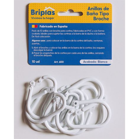 Anneaux pour rideau de douche type pince 10 unités blanc