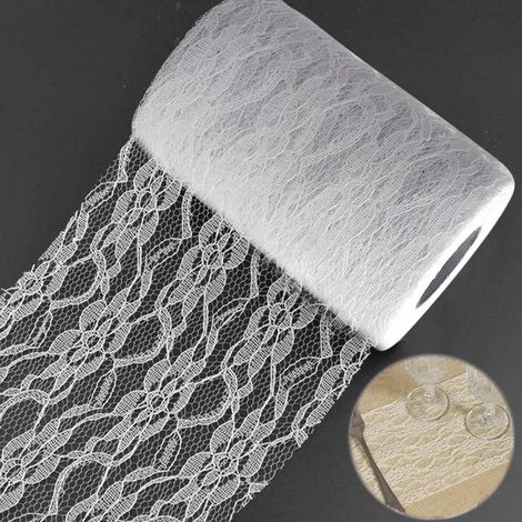 Tischläufer Spitze Weiß 15 cm x 220 cm, Vintage Tischdeko für Hochzeiten & Partys