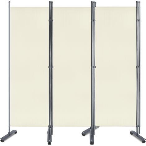 AUFUN Brise-vue, séparateur de pièce sur roulettes, cloison pliable et autoportante, brise-vue réglable pour bureaux, balcons, plus d'intimité, Crème, 225 x 180 cm, 4 parties (1/5)