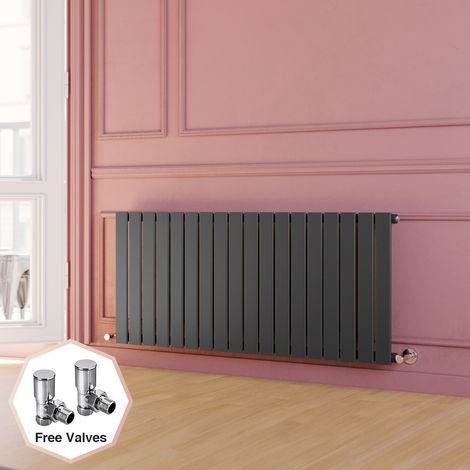 ELEGANT 600x1368mm Anthracite Designer Radiator Horizontal Flat Panel Single Panel Radiator with Angled Radiator Valves (1/5)