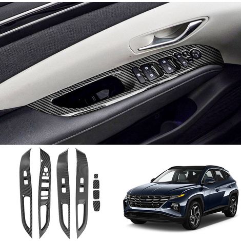 Ensemble de huit panneaux de garniture en fibre de carbone pour interrupteurs de porte et de fenêtre pour Hyundai Tucson 2022+ (conduite à gauche). (1/5)