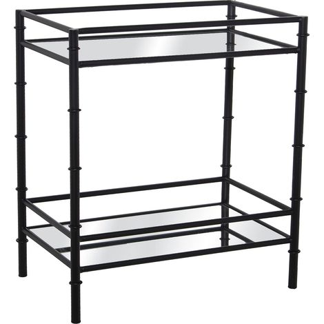 Table d'appoint rectangulaire en métal et Miroir avec Deux Niveaux en Noir Mat 54 x 34 x 60 cm, Hauteur 10,5 cm
