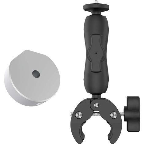 Pole clamp mount for mini satellite device, universal adjustable angle bracket with adapter for camper van ladders, yacht poles and silver (1/5)