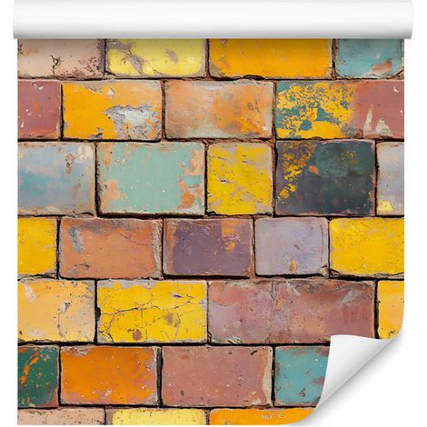 Papier peint motif brique colorée or, orange et rouge 50x1000 cm (1/5)