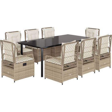 vidaXL Set da Pranzo da Giardino 9 pz con Cuscini Beige in Polyrattan (1/5)