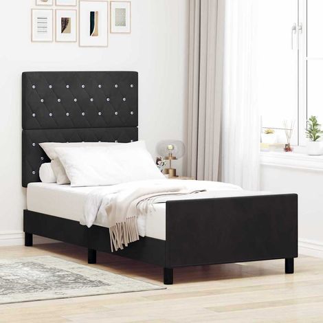 Cama tipo Box Spring con cabecera Negro 100 x 200 cm Terciopelo (1/5)