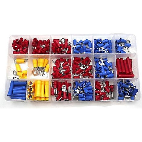 Kit 300 pièces de connecteurs électriques à sertir étanches, assortiment de cosses plates, fourches et manchons isolés (1/3)