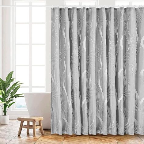 Rideau de Douche 180x200 cm, Polyester Lavable en Machine avec Crochets, pour Salle de Bains, Courbe Gris (1/5)