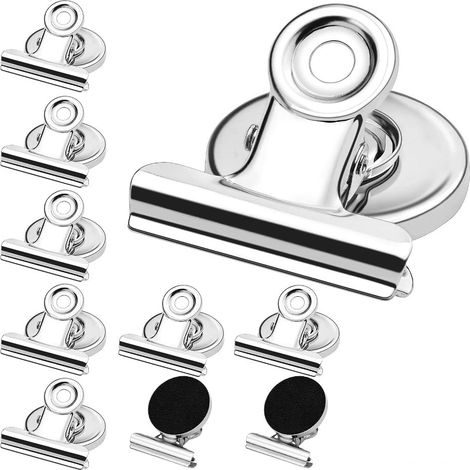 10 Pièces Clips Aimantés, Aimants Forts Résistants aux Rayures Clips Bouledogue Aimants de Réfrigérateur Aimants Magnétiques pour Bureau, École et Maison - Argent (1/4)