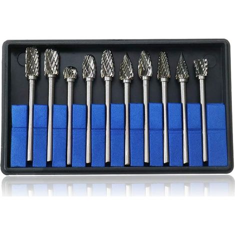 Dremel Lot de 10 fraises en métal dur avec tige de 3 mm pour sculpture sur bois, métal, pierre, gravure, perçage (1/5)