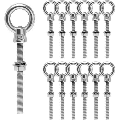 12 Pièces Piton a Oeil M6x60mm, Anneau de Levage Inox, Filetage Mâle (1/5)