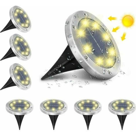 Solar Light Outdoor Garden Ground Outdoor 8 LED 3000K Warm White Waterproof IP65 Outdoor Solar Spotlight Path Patio Yard Recessed Solar Spotlights Reinforced By 6 Screws Pack of 8 (1/5)