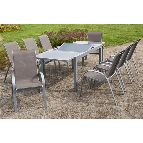 Amalfi Set 9tlg 8 Sessel taupe Tisch 180(240)x100cm