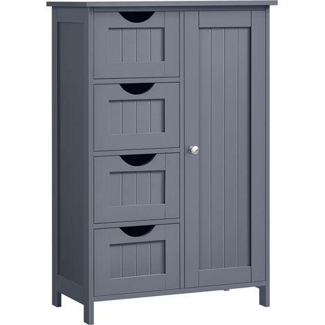 Mobiletto da bagno 30 x 55 x 82 cm mobile contenitore indipendente con 4 cassetti anta singola ripiano regolabile per soggiorno cucina e corridoio bianco 120006498