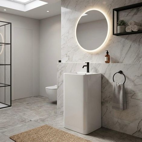 In ceramica bianca. Con troppo pieno e foro rubinetto. Fornito senza piletta e senza rubinetteria.(DianFlex) Misura: cm 40x40x85