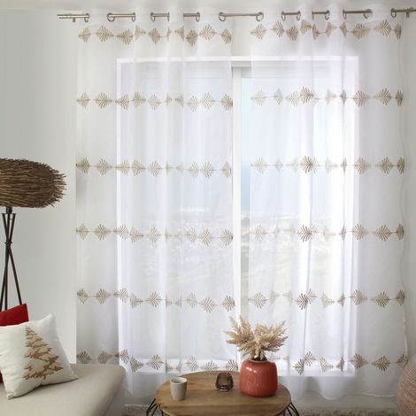 Voilage brodé motif végétal en lignes Beige 140x240 cm (1/3)
