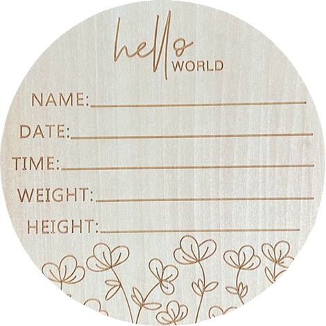Panneau rond en tilleul de 15 cm (5,9 po) pour annoncer la naissance - Accessoire photo - Panneau « Bonjour le monde » pour chambre de bébé - L4 (1/5)