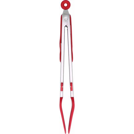 Pince de barbecue en acier inoxydable et silicone rouge 30 cm, ustensile de cuisson pour saisir steak, cuisson au four et grillades domestiques