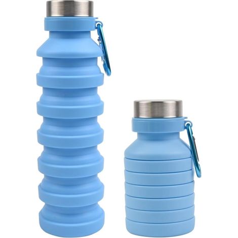 Bouteille d'eau pliable anti-fuite, portable et réutilisable, en silicone, sans BPA, avec mousqueton, convient pour la gym, les voyages, le camping, la randonnée, le sport, noir (1/5)