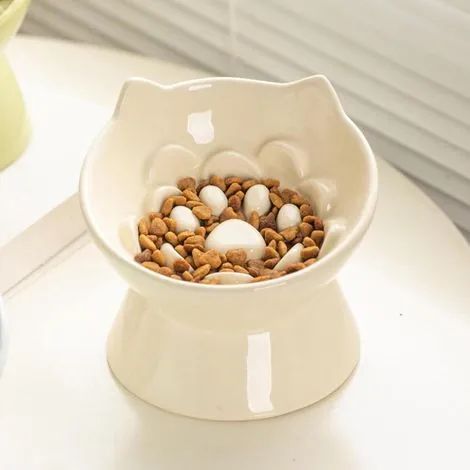 Gamelle anti-glouton en céramique jaune pour chat, non toxique et durable, pour une alimentation lente des chats (1/3)