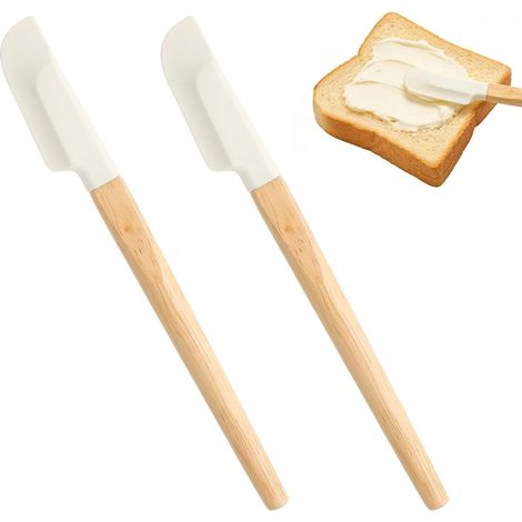 Lot de 2 spatules en silicone avec manche en bois, 23 cm, petite spatule en silicone, résistante à la chaleur 230 °C, mini spatules étroites pour pâtisserie, confiture, cuisine (1/5)