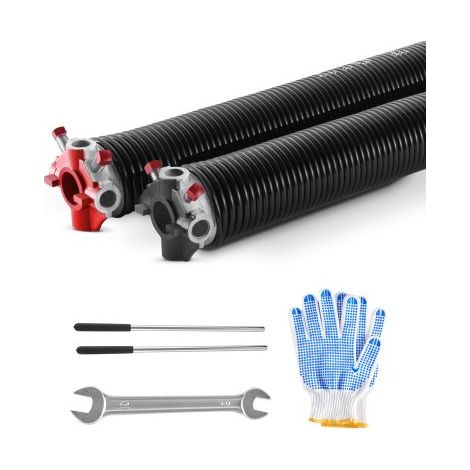 Resortes de Torsión para Puertas de Garaje con Barras de Enrollado Antideslizantes y Guantes, Par de Φ5,54 x Φ50,8 x 668 mm, 16 000 Ciclos, Revestimiento Negro de Electroforesis para Reemplazo