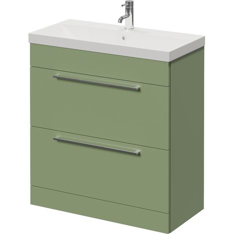 Napoli 390 Olive Green 800mm 2 Drawer Vanity Unit with Rimini Basin - 800mm - Chrome 480mm Handle