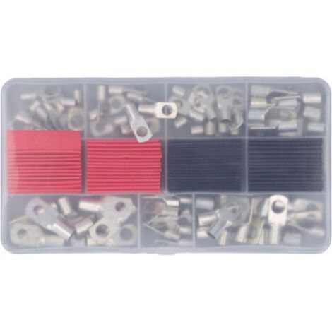 140 pièces de cosse de fil en cuivre rouge pour câble de soudage de batterie, connecteur de borne d'extrémité à œillet nu avec gaine thermorétractable,