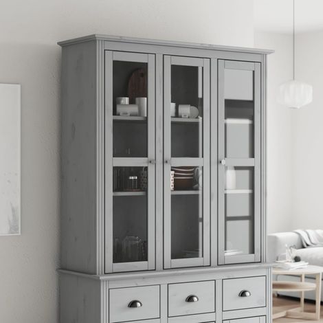 Armoire avec portes vitrées Armoire de rangement BODO gris bois de pin massif XZZZ160095 (1/5)