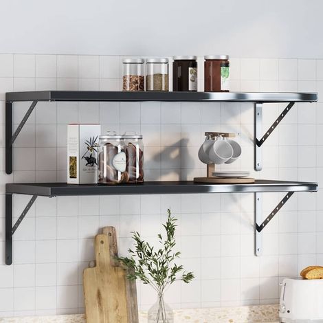 Soportes de estante 4 uds acero inoxidable negro 40x2,5x25 cm (1/5)