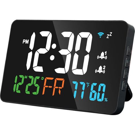 Reloj de escritorio Tuya WiFi, calendario, termómetro e higrómetro inteligente con pantalla LED digital, compatible con calibración automática WIFI, brillo ajustable en 4 niveles y vista remota. (1/4)
