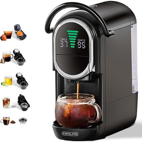 Cafelffe MK-609S 4 in 1 Capsule Pod Coffee Machine Maker with 19 Bar Pressure,Hot/Cold Brew,Compact Espresso for Home Office Use, Original/DG/ESE/Ground,Black (1/5)