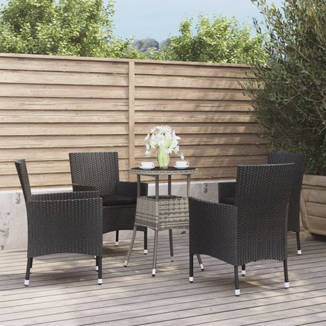 Ensemble Table et Chaises de jardin 3 pcs Ensemble de bistro de jardin 5 pcs coussins noir poly rotin 28021 (1/5)
