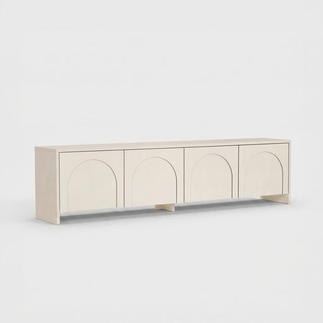 Support TV mobile moderne de 180 cm avec portes Aurelia - Crème (1/5)