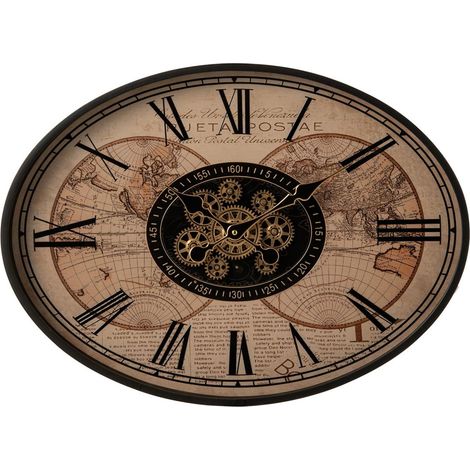 Horloge Murale Ovale Mappemonde "Sofie" 64cm Beige (1/3)