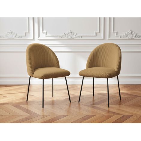 BOBOCHIC - Lot de chaises LALIE tissu velours côtelé et pieds métal noir Jaune (1/5)