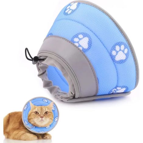 Collier élisabéthain pour chat, collier de protection souple pliable pour convalescence après opération ou blessure, petit modèle bleu (1/5)