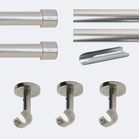 Kit de tringle à rideaux Nickel Mat 300cm Diam.20mm Embout Capuchon - Fixation Plafond - Boulet