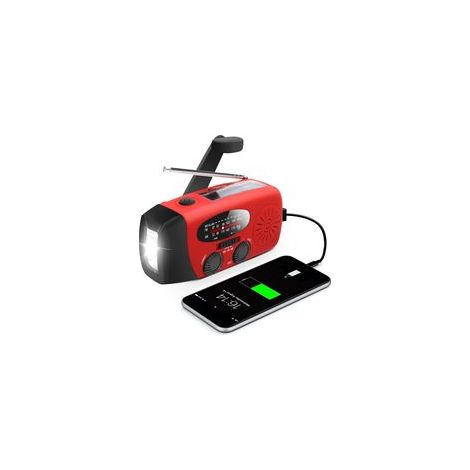Radio à manivelle avec lampe torche radio météo portable AM/FM NOAA avec batterie externe intégrée de 2000 mAh pour recharger les téléphones portables compatible avec la recharge USB et solaire. (1/5)