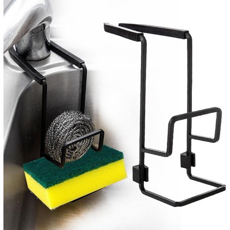 Soporte para esponjas de fregadero: bandeja de almacenamiento para esponjas, cepillos y otros accesorios de fregadero, ideal para apartamentos y casas nuevas (negro). (1/2)