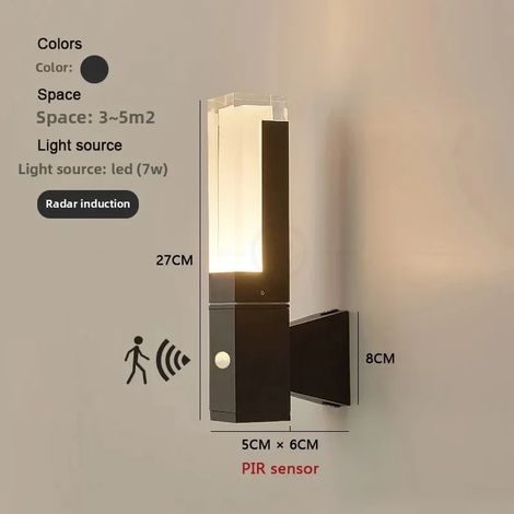 (Blanc chaud 3000K - 7W, détecteur PIR) Applique LED extérieure avec détecteur PIR pour porte, porche, clôture, jardin, mur, éclairage extérieur étanche IP65 (1/5)