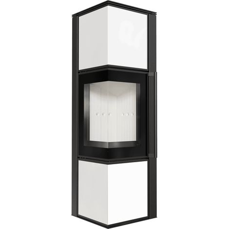 Kaminofen aus Stahl KRATKI TORA/M 8 kW Ø 150 Weißes Glaspaneel mit Türfeder (1/5)