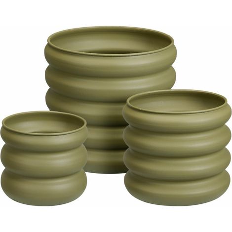 Grünes rundes Metallblumentopf-Set, 3-teilig (1/3)