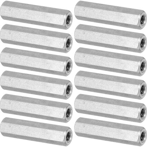 Ecrou Long M4 x 0.7 de Pas Écrou Hexagonal en Acier Inoxydable 304, 12Pcs 30mm/ 1.2" Longueur Raccords de Tige Filetés Grossiers, Écrous de Couplage, Ton Argent (1/5)