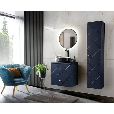 Ensemble complet salle de bain meuble vasque 60 cm + 3 éléments - Aurore Blue - Livraison gratuite