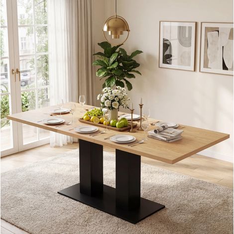 Tavolo da pranzo allungabile per 4-8 persone, 140-180x70 cm, piano spesso, per sala da pranzo, colore naturale (1/5)