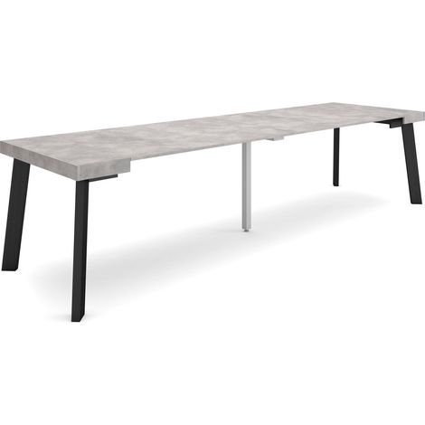 Skraut Home - Table console extensible, Console meuble, 300, Pour 14 personnes, Pieds en bois, Style moderne, Gris Ciment (1/5)