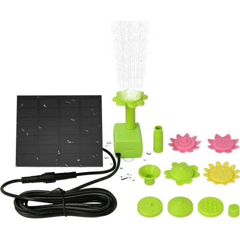 Pompe solaire 7V 1,4W pour fontaine avec buses colorées en forme de fleur. Fontaine solaire pour bain d'oiseaux avec ventouses. Pompe à eau sans balais pour piscine, bassin, jardin ou terrasse. (1/2)
