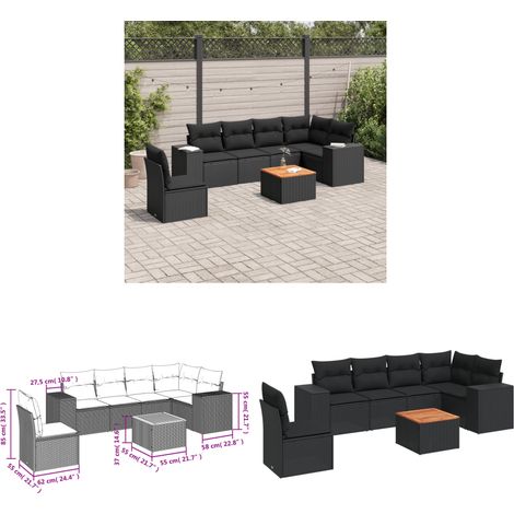 7-tlg. Garten-Sofagarnitur mit Kissen Schwarz Poly Rattan - Gartenmöbel - Esstisch - Lounge Set - Outdoor Möbel - Rattan Gartenmöbel - Home & Living (1/3)
