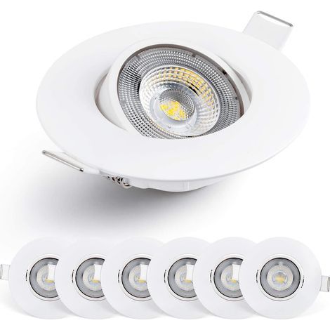 Set of 6 Recessed LED Spotlights, 50° Adjustable, Warm White 3000K, Extra Flat, For Indoor Use (1/5)
